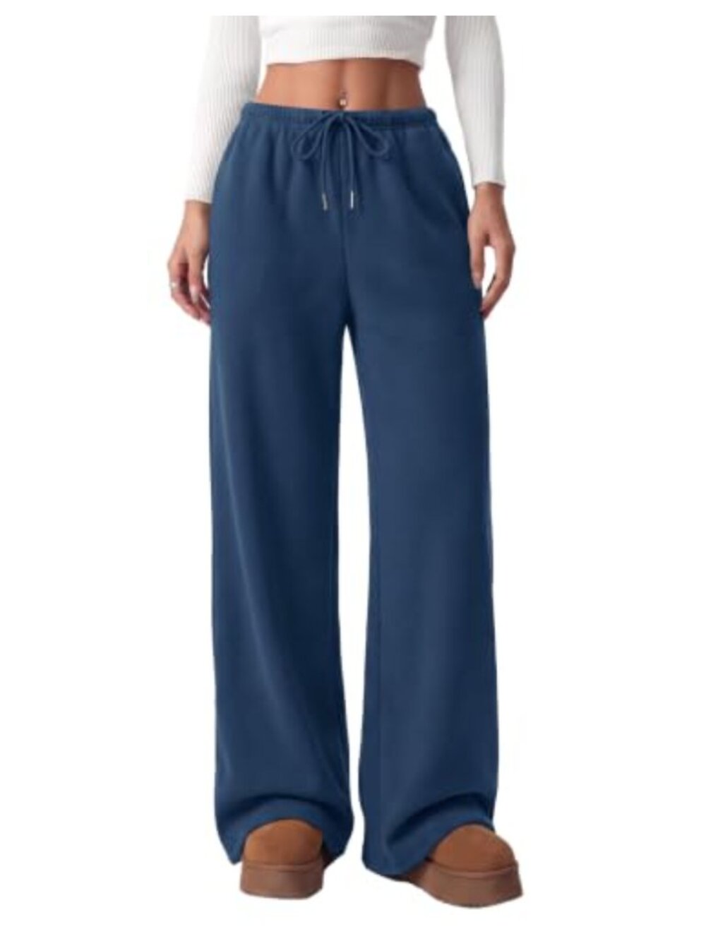 Wide Leg Fleece Sweatpants Cotton Polyester Relaxed Pull-On Joggers for Women